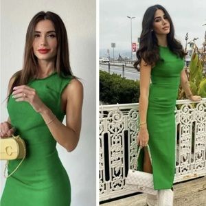 ZARA Vibrant Green Textured Tweed Midi Dress |